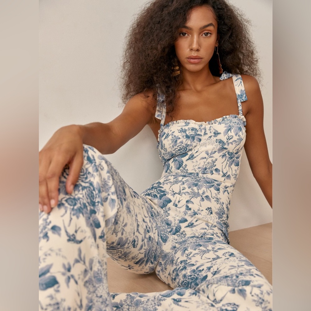 Reformation Blue and White Floral Jumpsuit
